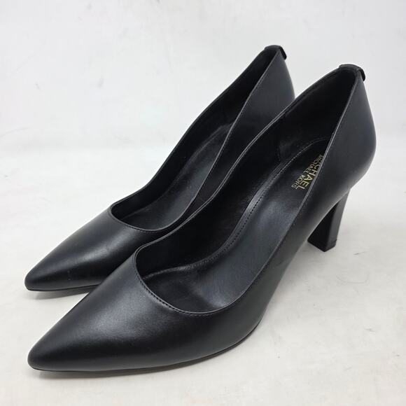 Michael Kors Black Pointed Toe Heels Women’s Size 8 Classic Leather - Picture 1 of 8